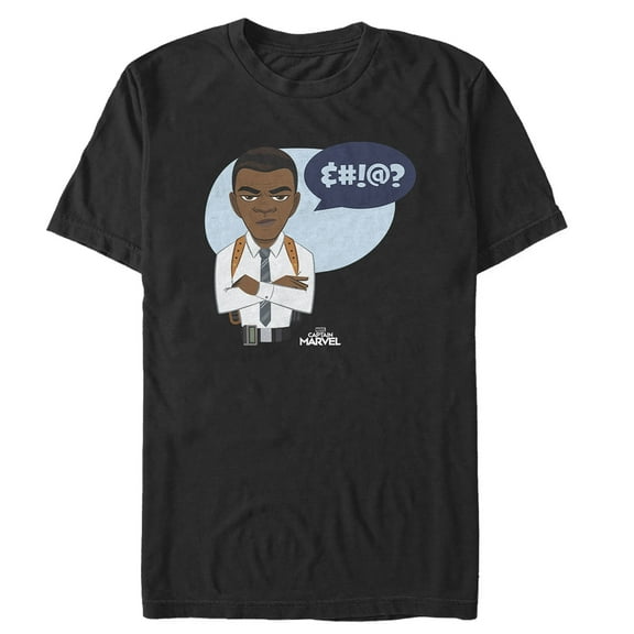 Men's Marvel Captain Marvel Nick Fury Speech Bubble  Graphic Tee Black Small