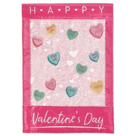 Magnolia Gardens M011511 13 x 18 in. Candy Hearts Applique Garden Flag
