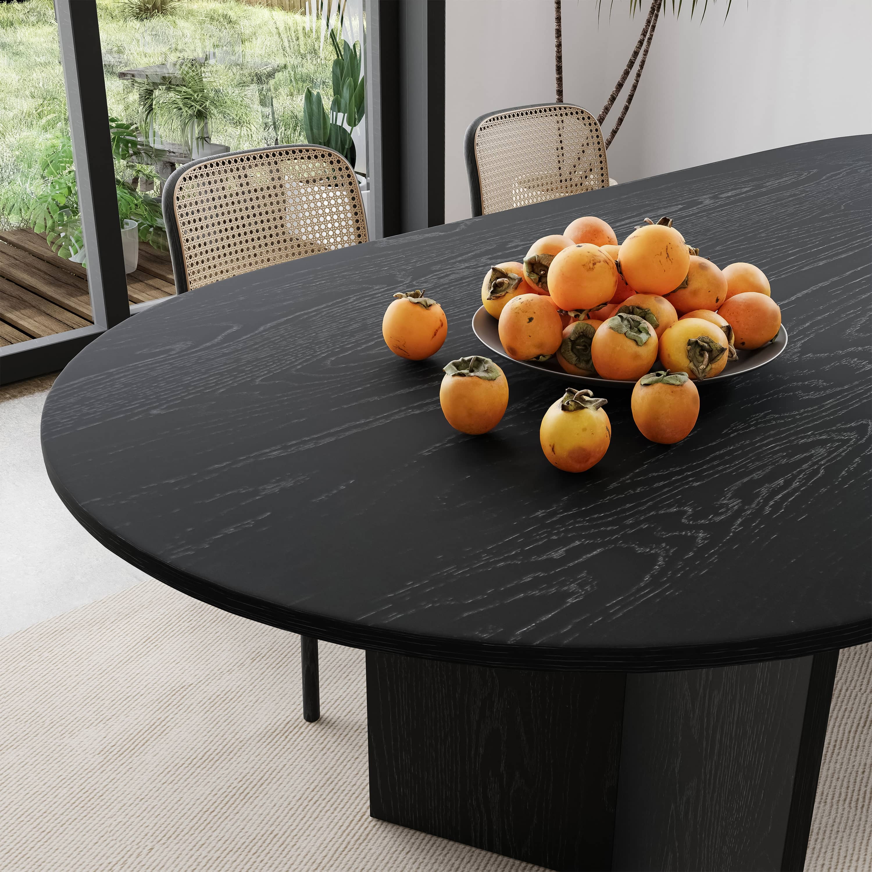 MAYEERTY 67" Rustic Dining Table Mid-Century Oval Wood Kitchen Table for 6 People, Black
