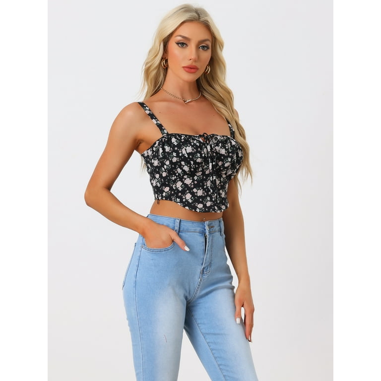 Adjustable Straps Floral Applique Crop Top Adjustable Straps Floral Applique Crop Top