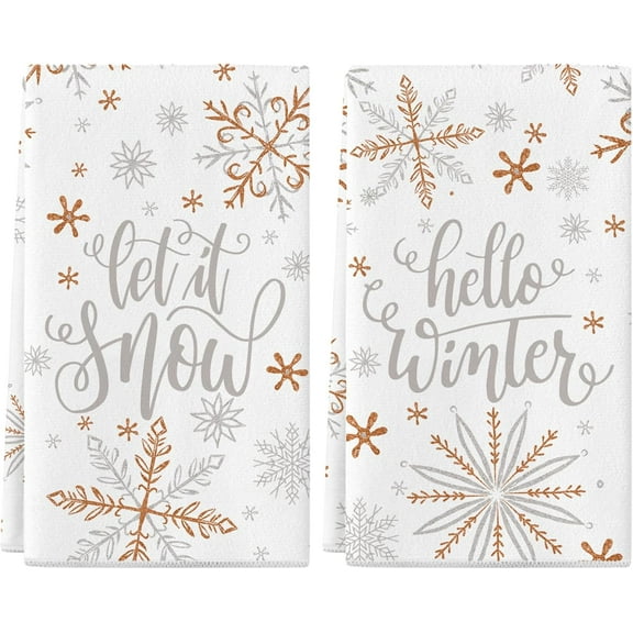 SM-XLHN Christmas Kitchen Towels Set of 2, 18x26 Inch Merry Christmas Dish Towels Hello Winter Christmas Decor Seasonal Winter Christmas Decorations for Home Drying Dishcloth