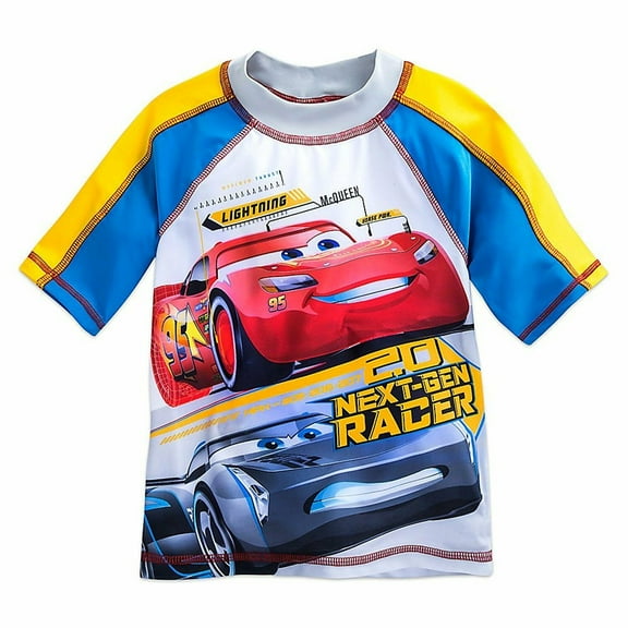 Disney Store Cars Lightning McQueen Rash Guard Swim Shirt Boy Size 5/6