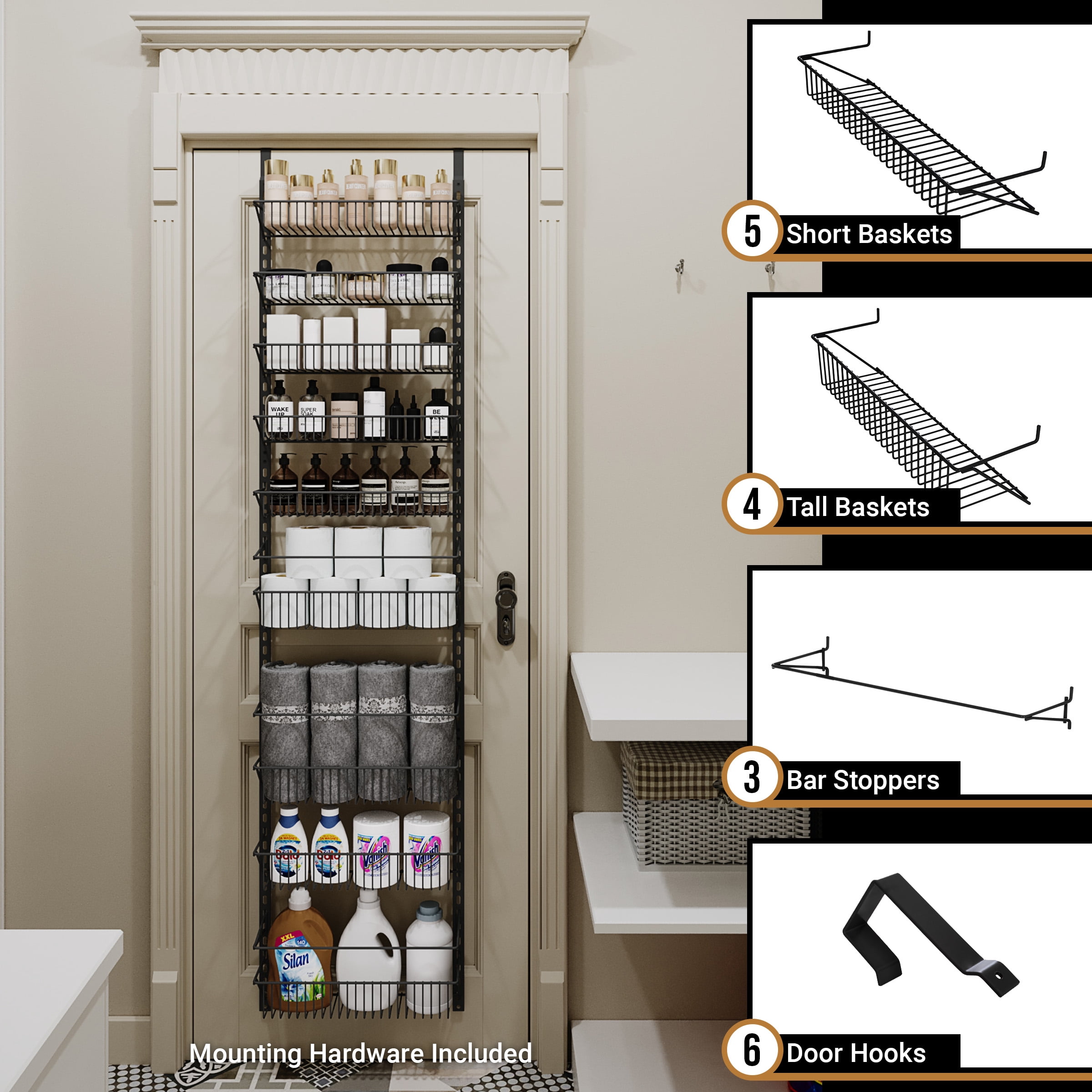 Home-Complete 9-Tier Over the Door Organizer with Adjustable Shelves, Black