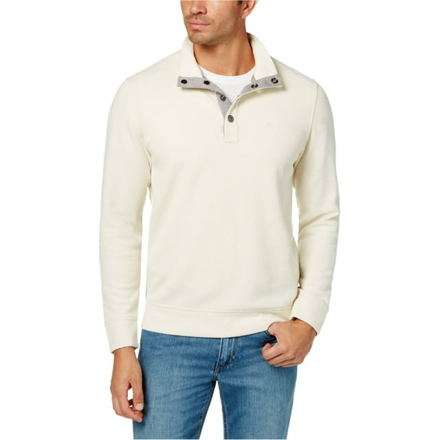 Tommy Bahama Mens Cold Springs Mock-Collar Henley Sweater, White, Medium