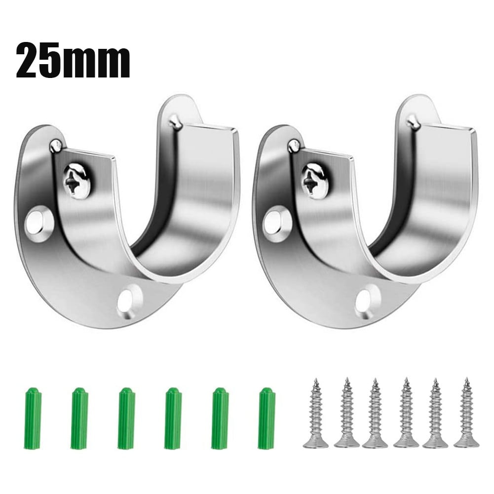 2 Pack 304 Stainless Steel Wardrobe Rail Supports 25mm Rod Round Shaped Flange Socket with Screws Closet Pole Sockets 