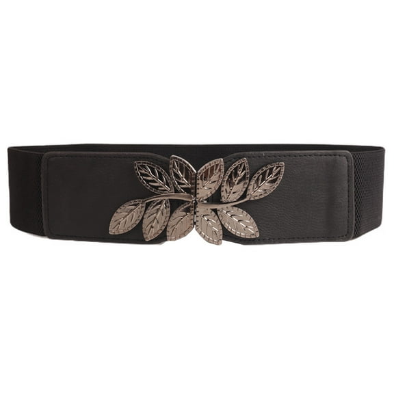 SWSMCLT Women's Fashion Faux PU Leather Elastic Stretch Wide Belt For Dress Buckle Belt Black One Size