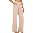 thumbnail image 3 of Women's Casual Pants, Cropped High Waisted Straight Leg Trousers with Pockets, Loose Fit Stretchy Work Pants for Yoga, Office, Casual Wear and Daily Outfits-Beige, 3 of 9