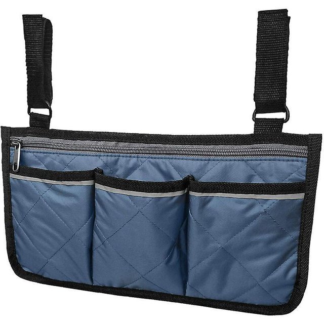 BR Bolsas laterales reflectantes azules para reposabrazos de silla de ruedas: almacenamiento conveniente para el hogar, el exterior y el carrito de bebé