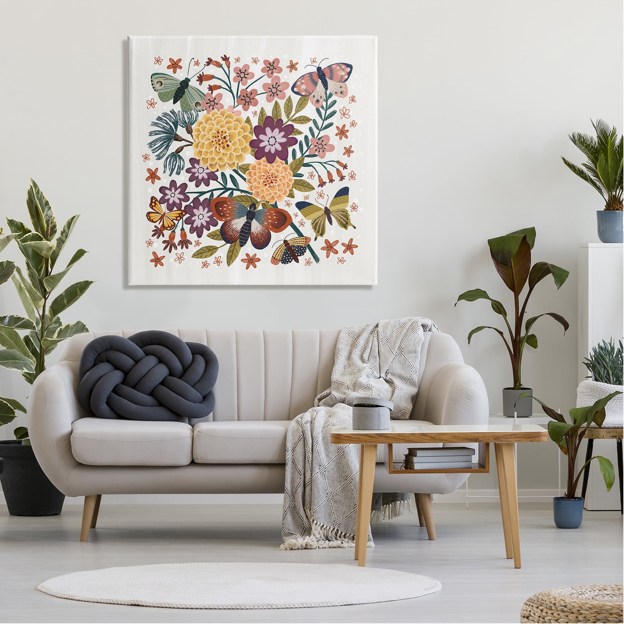 Stupell Industries Applique Pattern Florals Botanical & Floral Painting Gallery Wrapped Canvas Art Print Wall Art, 36 x 36