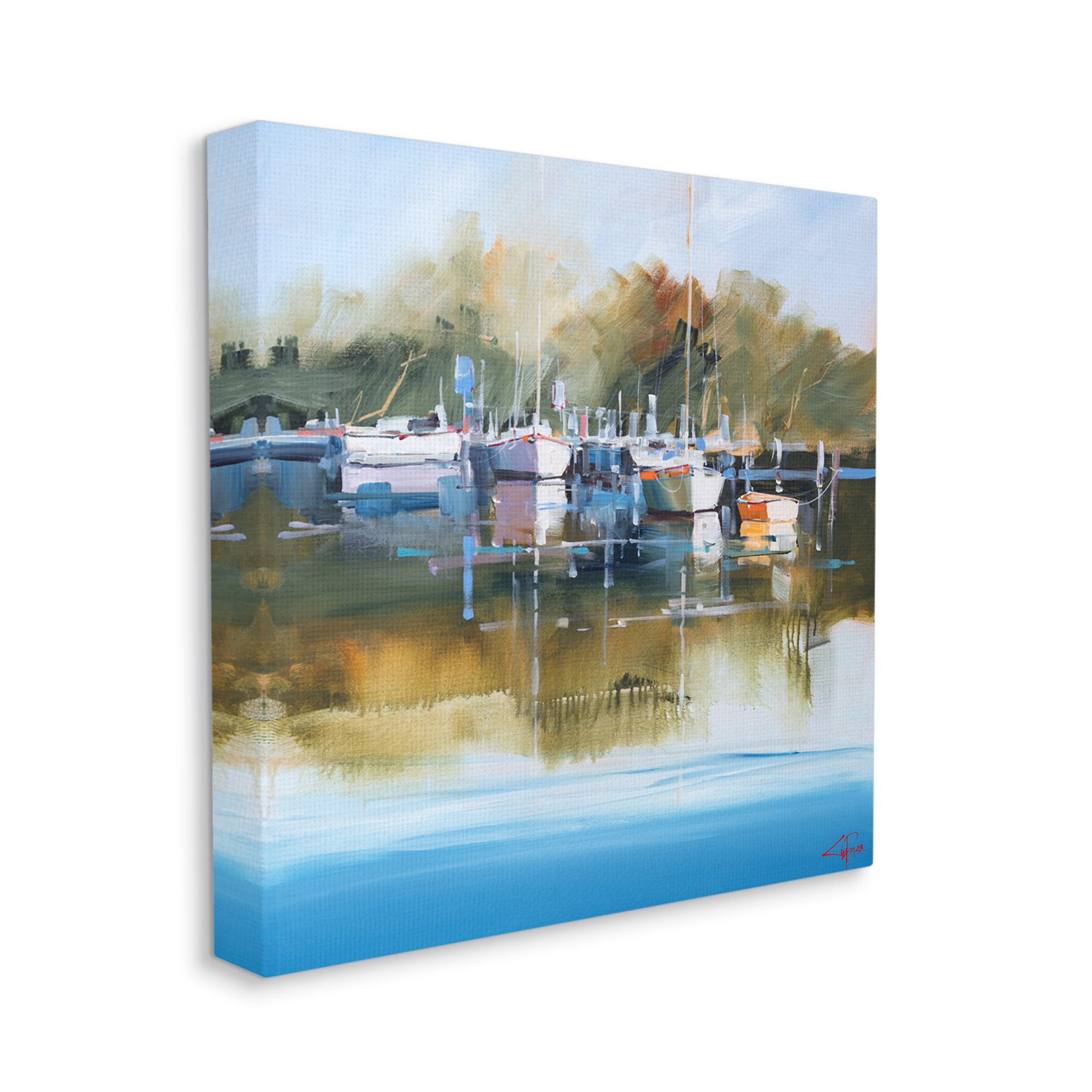 Stupell Industries Boat Marina Painting Transportation Painting Gallery Wrapped Canvas Art Print Wall Art, 36 x 36