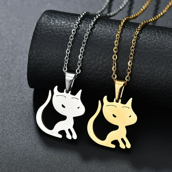 Funie Fashion Women Girl Stainless Steel Cute Cat Pendant Charm Necklace Gift Jewelry