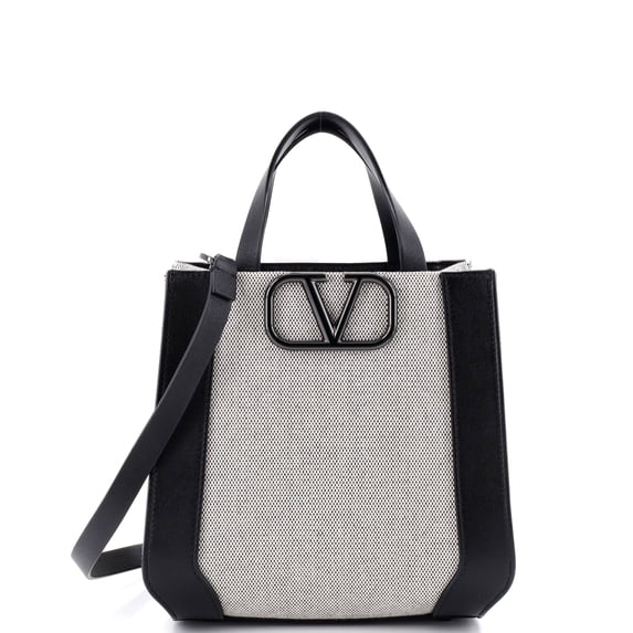 Pre-Owned VLogo Signature Tote Bag Canvas and Leather Mini By Rebag