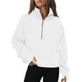 thumbnail image 2 of ZyeKqe Womens Half Zip Cropped Sweatshirts Fleece Quarter Zipper Oversized Pullover Top with Thumb Hole Fall Winter Clothes, 2 of 6