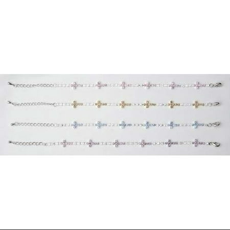Pack of 8 Adjustable Sparkle Religious Cross Bracelets 10