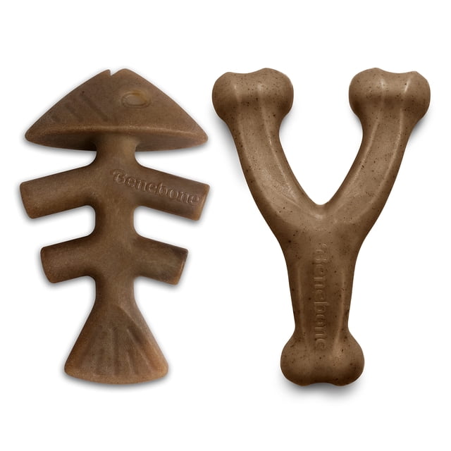 Juguetes masticables para perros Benebone Fishbone/Wishbone, paquete de 2 unidades, tamaño grande