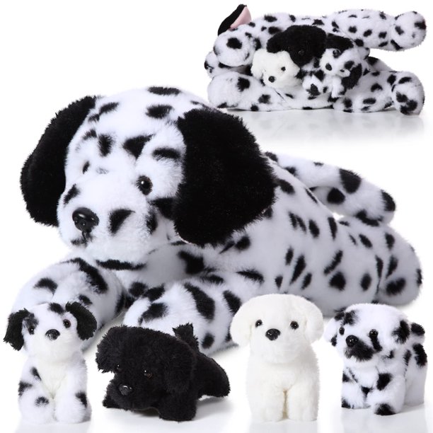 Perro Skylety de peluche con bebés en su interior, 1 mamá grande con 4 bebés pequeños