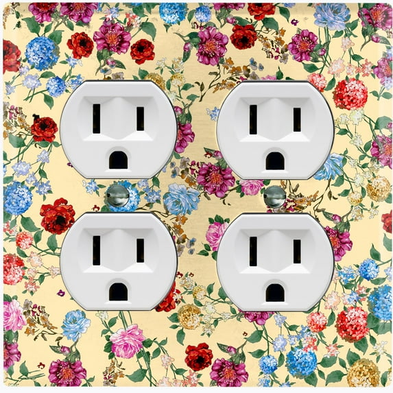 Metal Light Switch Plate Outlet Cover Colorful Floral Garden Wallpaper Yellow ROS039