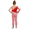thumbnail image 4 of Doomiva Kids Girls Christmas Candy Cane Dancewear Shiny Sequins One Shoulder Sleeve Ruffles Jumpsuit Bodysuit Red 14, 4 of 5