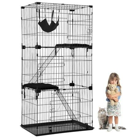 Cat Cage Cat Crate Kennel Cat Playpen with Free hammock Perching Shelves 3 Cat Bed 3 Front Doors 2 Ramp Ladders，67 (Best Price Composite Front Doors)