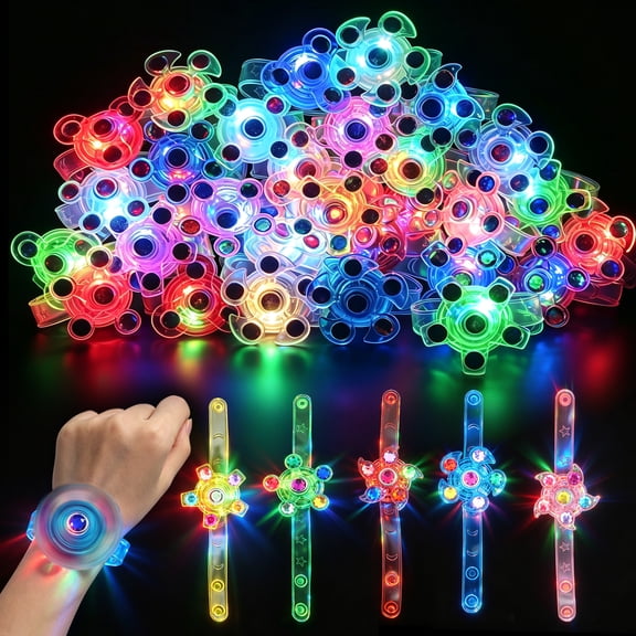 24 Pack LED Light Up Fidget Spinner Bracelets, Glow in The Dark Party Favors