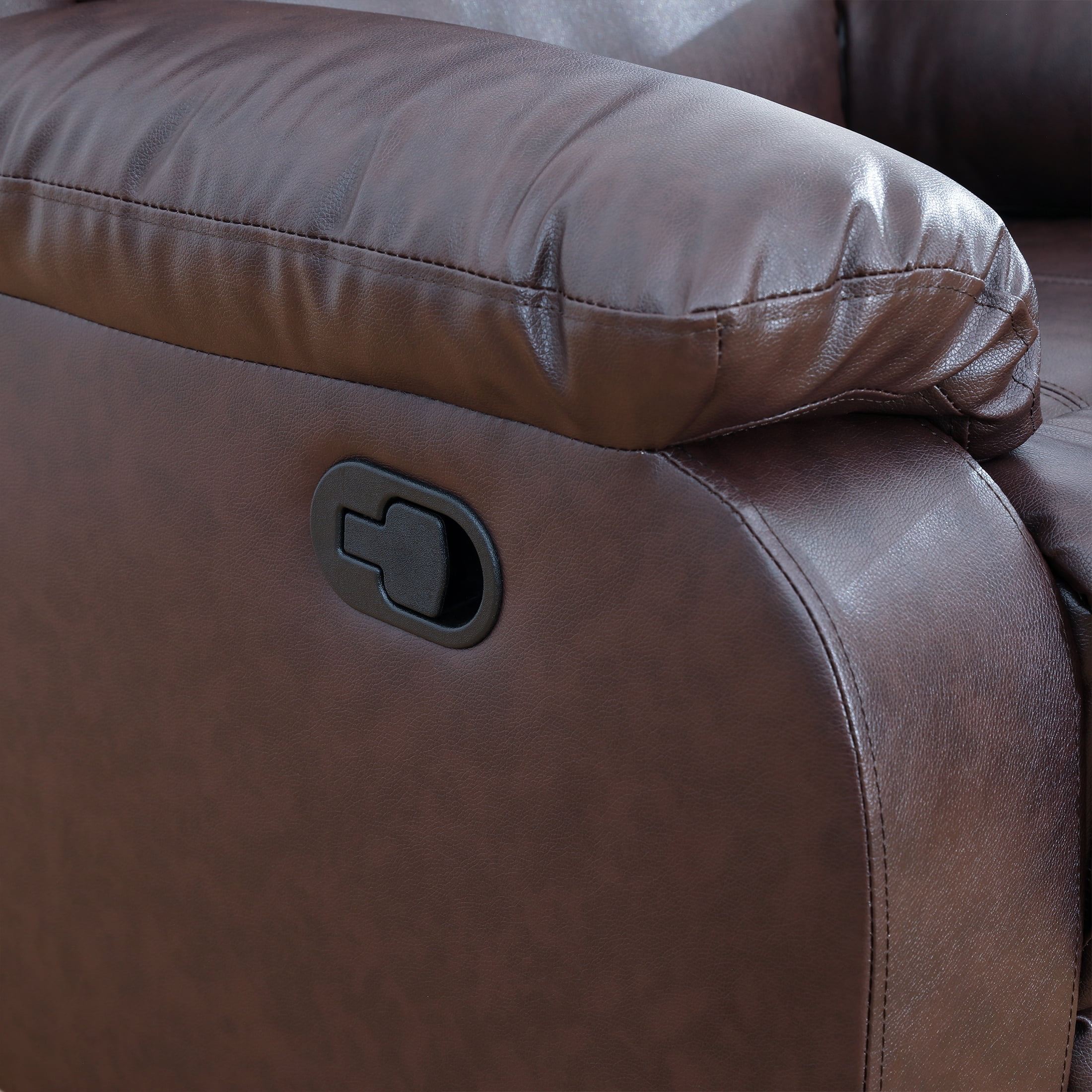 AUKFA 3 Seats Recliner Sofa Chair, Home Theater Sofa with Flipped Backrest and Cupholder, Brown