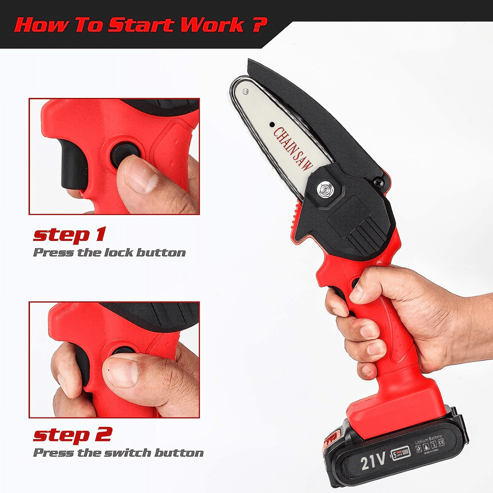 IJIL Mini 4” Battery Powered Chainsaw, 21V 1500mAh, Cordless, Lightweight, Safety Features