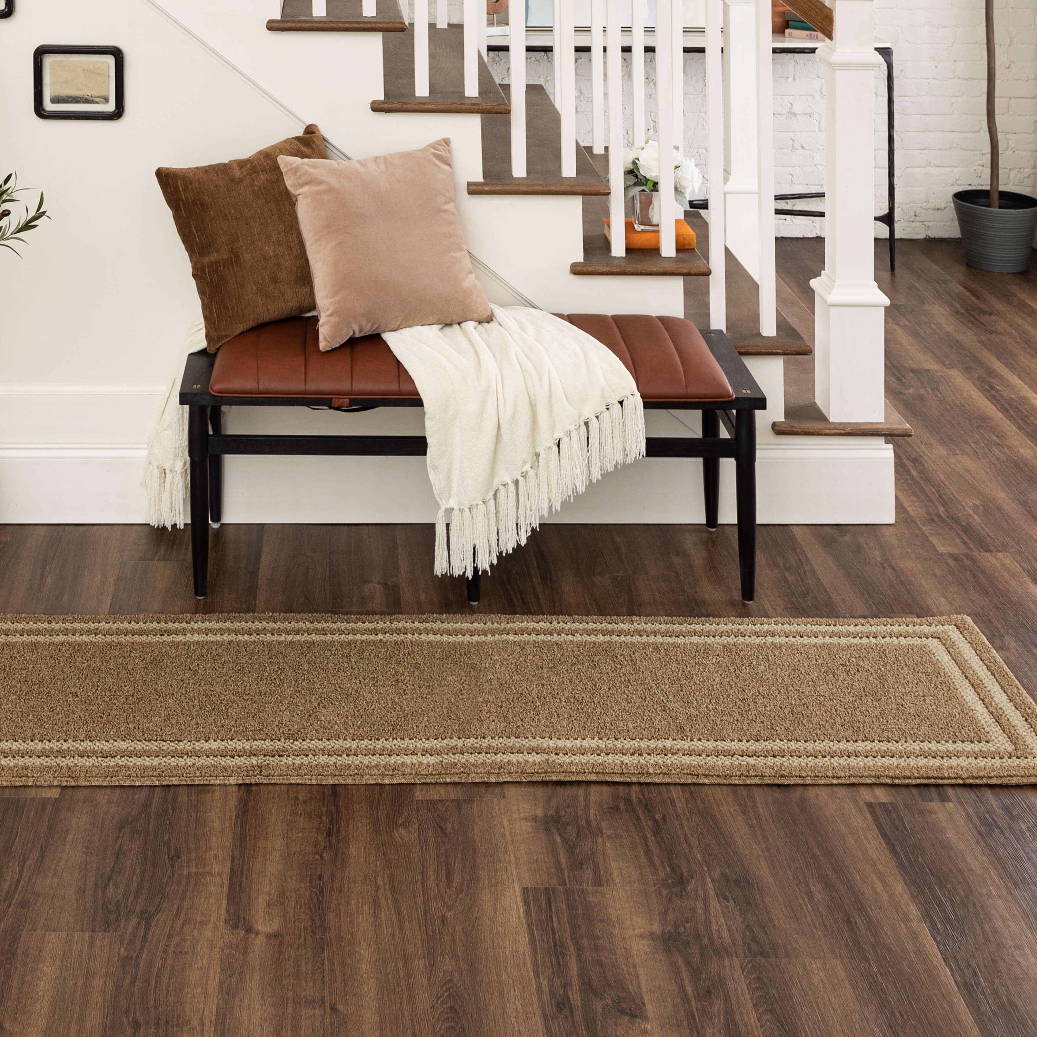 Mohawk Home Hall Border Tufted Polyester Indoor Area Rug, Praline/Tan, 2' x 7'