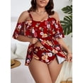 thumbnail image 2 of Plus Size 2 Piece Tankini Floral Print Swimsuit Ruffle Trim Bikini Set Tummy Control Bottom Bathing Suit, 2 of 5
