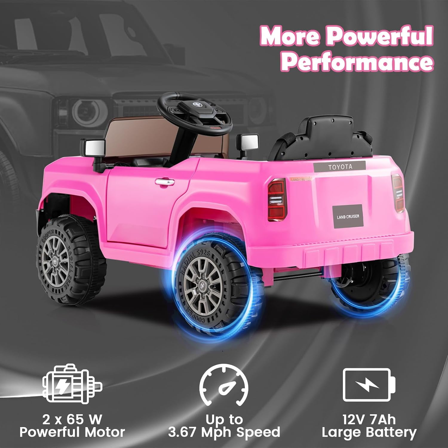 Licensed Toyota Ride on Car by OLAKIDS, Battery Powered Electric Vehicle for Kids with Remote Control, MP3, USB, Power Display, LED Lights, Suspension, Ride on Toy for 3+ Boys Girls
