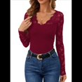 thumbnail image 1 of Blusa de Larga con Cuello en V y Encaje de con Bordado Floral para Mujer Vino Tinto XXL, 1 of 9