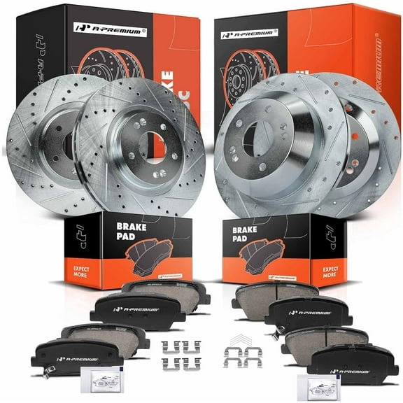 A-Premium Front and Rear Drilled and Slotted Disc Brake Rotors Ceramic Pads Kit Compatible with Select Kia Model - Sorento 2016 2017 2018 2019, 2.0L 2.4L 3.3L, 12-PC Set