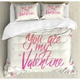thumbnail image 1 of Vintage Valentine Duvet Cover Set Queen Size, Sweet Typographic Illustration of You are My Valentine Words, Decorative 3 Piece Bedding Set with 2 Pillow Shams, Ivory Pink Pastel Pink, by Ambesonne, 1 of 3