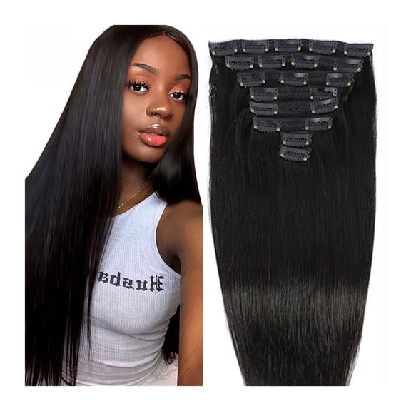 Straight Clip in Hair Extensions Real Human Hair Clip ins Hair Extensions for Women 8pcs Clip on Hair Extensions 8pcs/120g Brazilian Remy Natural Black Human Hair