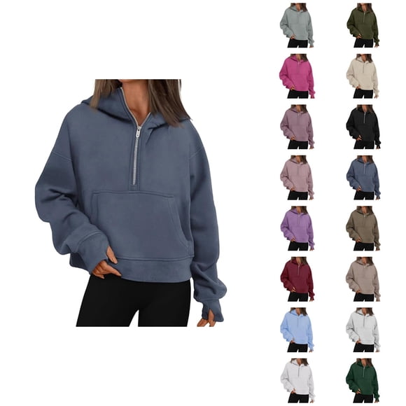 Womens Hoodie 2025 Trendy Casual Half Zipper Plain Hoodies with Pockets Pullover Hooded Sweatshirt Hoodie Women Hoody