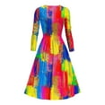 thumbnail image 3 of FAVIPT Mardi Gras Dress for Women V Neck Long Sleeve Carnival Printed Midi Dress Empire Waist Wrap Pleated Party Dress 2025 Multicolor,S, 3 of 4