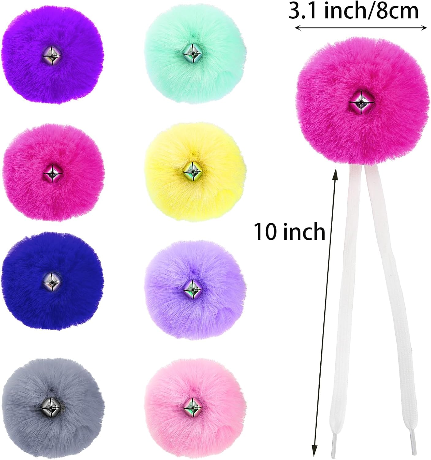 16 Pack Roller Skate Pom Poms with Bells for Women Girls Princess, Fluffy Tie-on Ice Skate Pompom Puff Balls, Fuzzy Pom Poms Quad Roller Skate Accessories, 8 CM, Assorted Colors