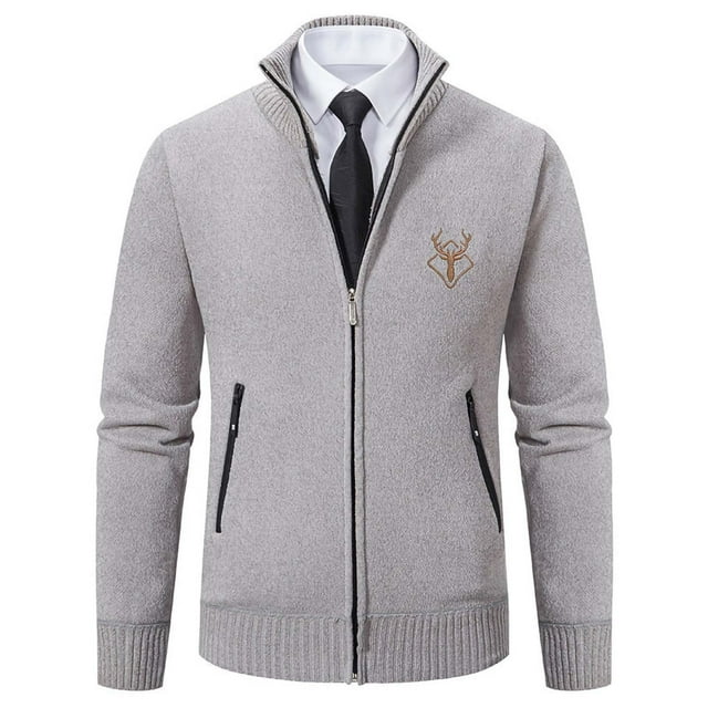 Cardigan Tricoté pour Homme, Chandail à Col Montant à Manches Longues avec Fermeture Éclair, Léger et Respirant pour un Usage Décontracté et Extérieur (心词:Cardigan pour Homme)
