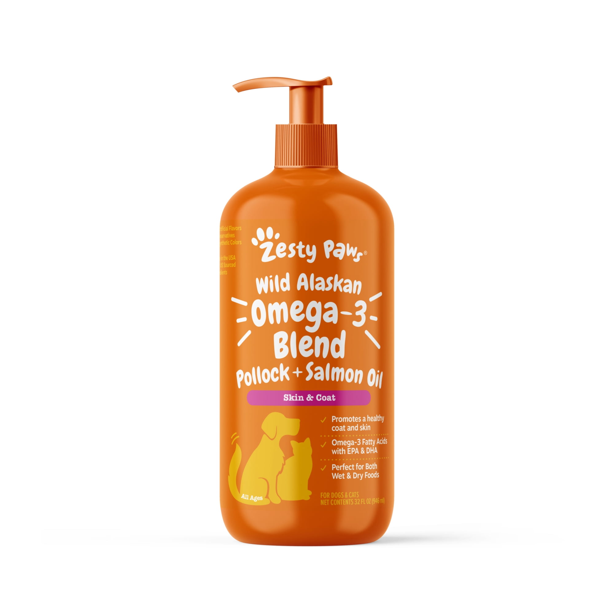 Zesty Paws Wild Alaskan Omega-3 Blend Pollock + Salmon Oil for Dogs & Cats, 32oz