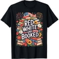 thumbnail image 2 of 100% Cotton Unisex Retro Floral Red White & Booked Library Reading 4th Of July T-Shirt, 2 of 5