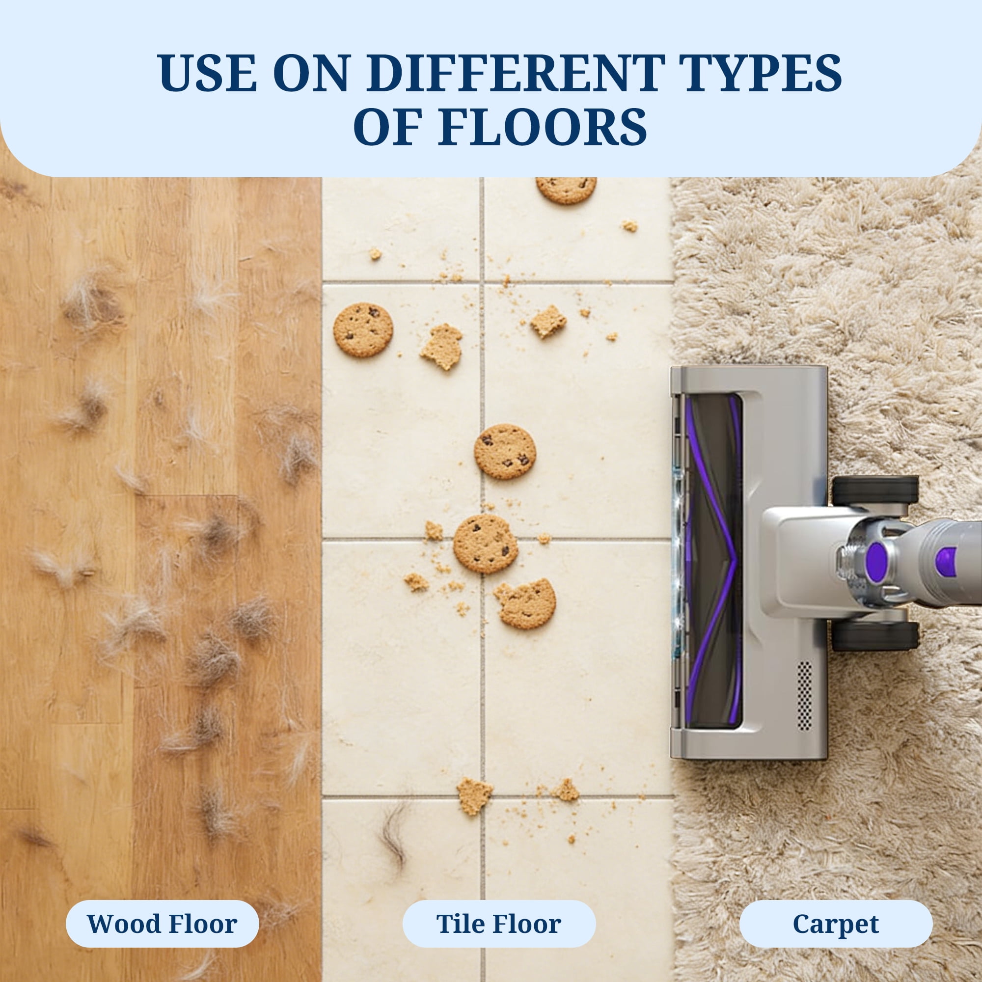Atilioo Cordless Vacuum Cleaner for Home, Removable Handheld Lightweight Stick Vacuum with LED Headlights for Pet Hair, Hard Floor, Carpet, Yellow