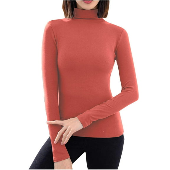fheaev Long Sleeve Thermal Shirts for Women Solid Color High Neck Base Undershirts Shirt Ultra Soft Fleece-Lined Underwear Tops Workout Baselayer Tops