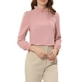 thumbnail image 4 of INSPIRE CHIC Women's Elegant Long Sleeve Blouse Ruffle Tie Neck Business Work Top L Pink, 4 of 7