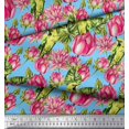 thumbnail image 3 of Soimoi Poly Georgette Fabric Parrot,Leaves & Lotus Floral Decor Fabric Printed Yard 52 Inch Wide, 3 of 3