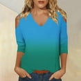 thumbnail image 4 of Womens Tops 3/4 Length Sleeve Tops Neck Casual Print Tunic T Shirts Three Quarter Length Tops Blouses For Women, 4 of 7