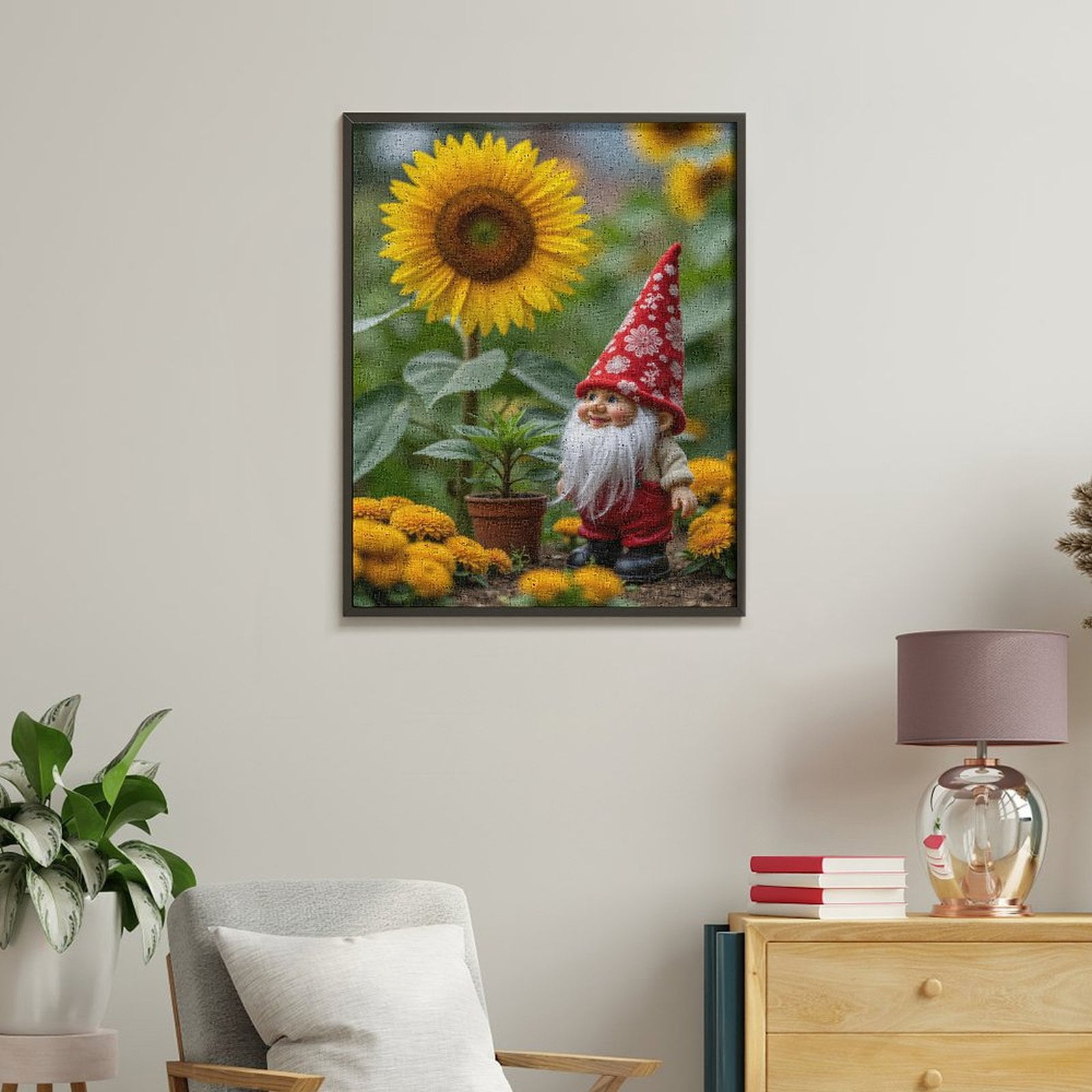 Paint By Numbers Kit for Adults Beginner - DIY Gnome Sunflower Garden Charm Canvas Painting Kits for Adults, Frameless Paint By Number for Adults for Home Wall Decor 16x20 Inch
