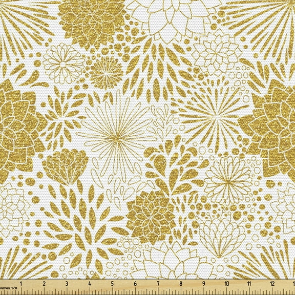 Ambesonne Floral Fabric by the Yard Upholstery, Hand Drawn Dots, 10 Yards, Yellow and White