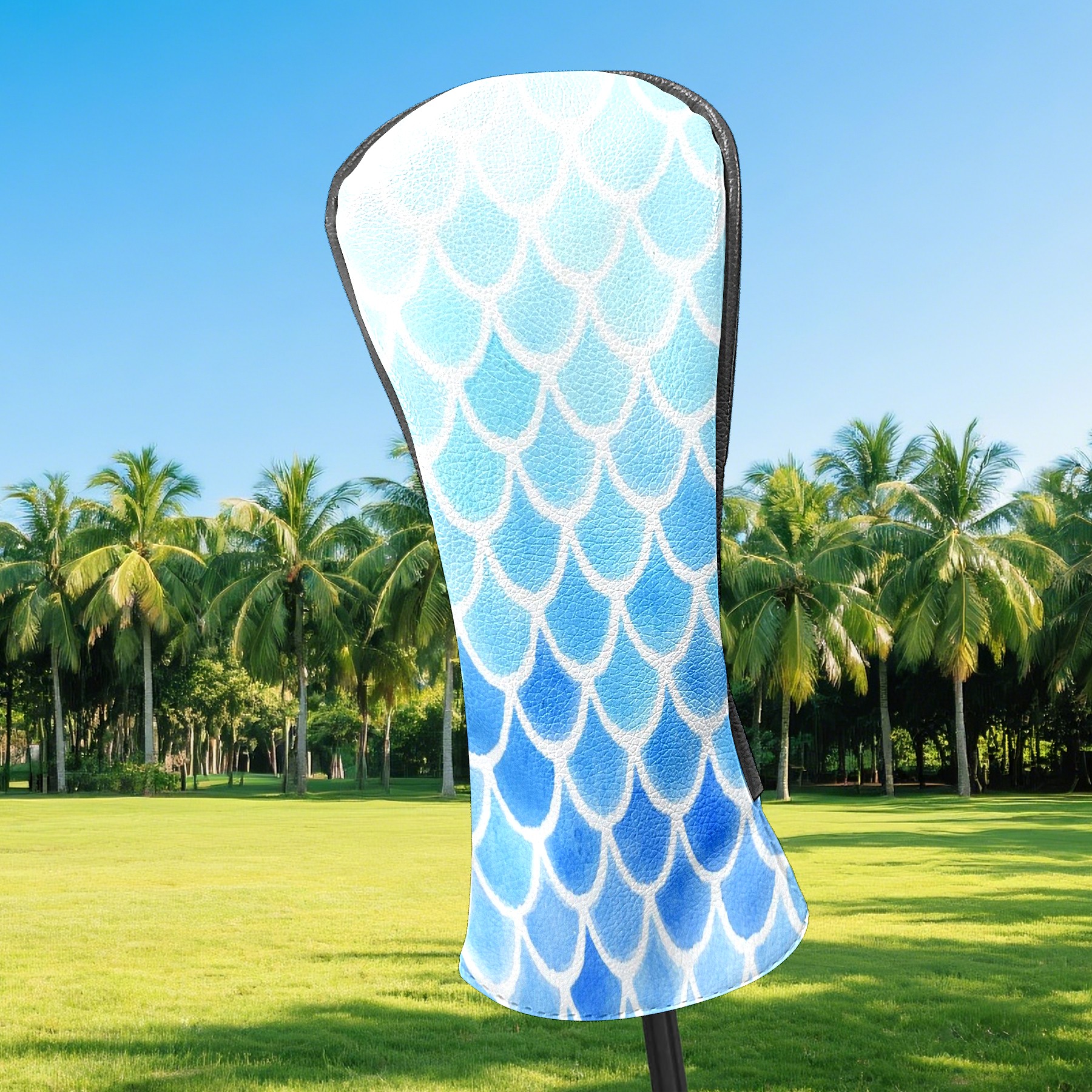 Golf Club Covers, Blue Mermaid Scales Premium PU Leather Driver Hybrid Putter Head Covers with Velvet Lining, Waterproof Golf Gifts for Men Women