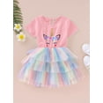 thumbnail image 2 of 4T Baby Girls Clothes 5T Toddler Girls Summer Dress Short Sleeve Dress Unicorn Dress Tulle Dress Pink Dress, 2 of 6