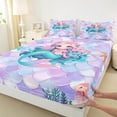 thumbnail image 3 of jejeloiu Chic Cartoon Mermaid Twin Sheet Sets,Magic Ocean Animnal Twin Fitted Sheet,Colorful Fish Scale Flat Sheet For Girls Child,Super Cozy Room Decor,3-Piece, 3 of 7