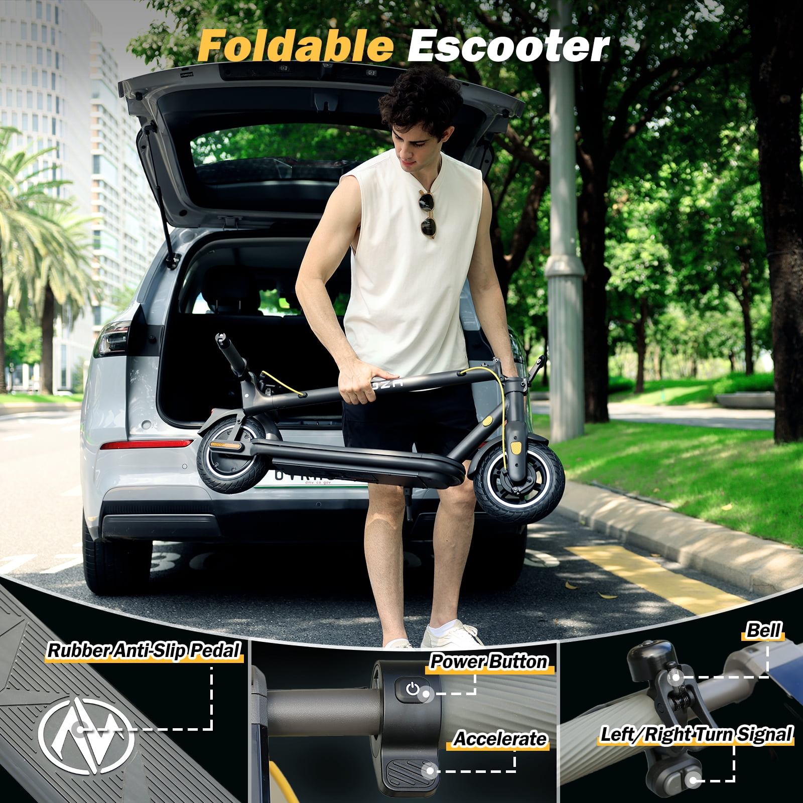 ZDZA 500W Electric Scooter, 20MPH 10"Tire Escooter with Turn Signal, Foldable Commuting Electric Scooter for Adults 10.4Ah, UL 2272